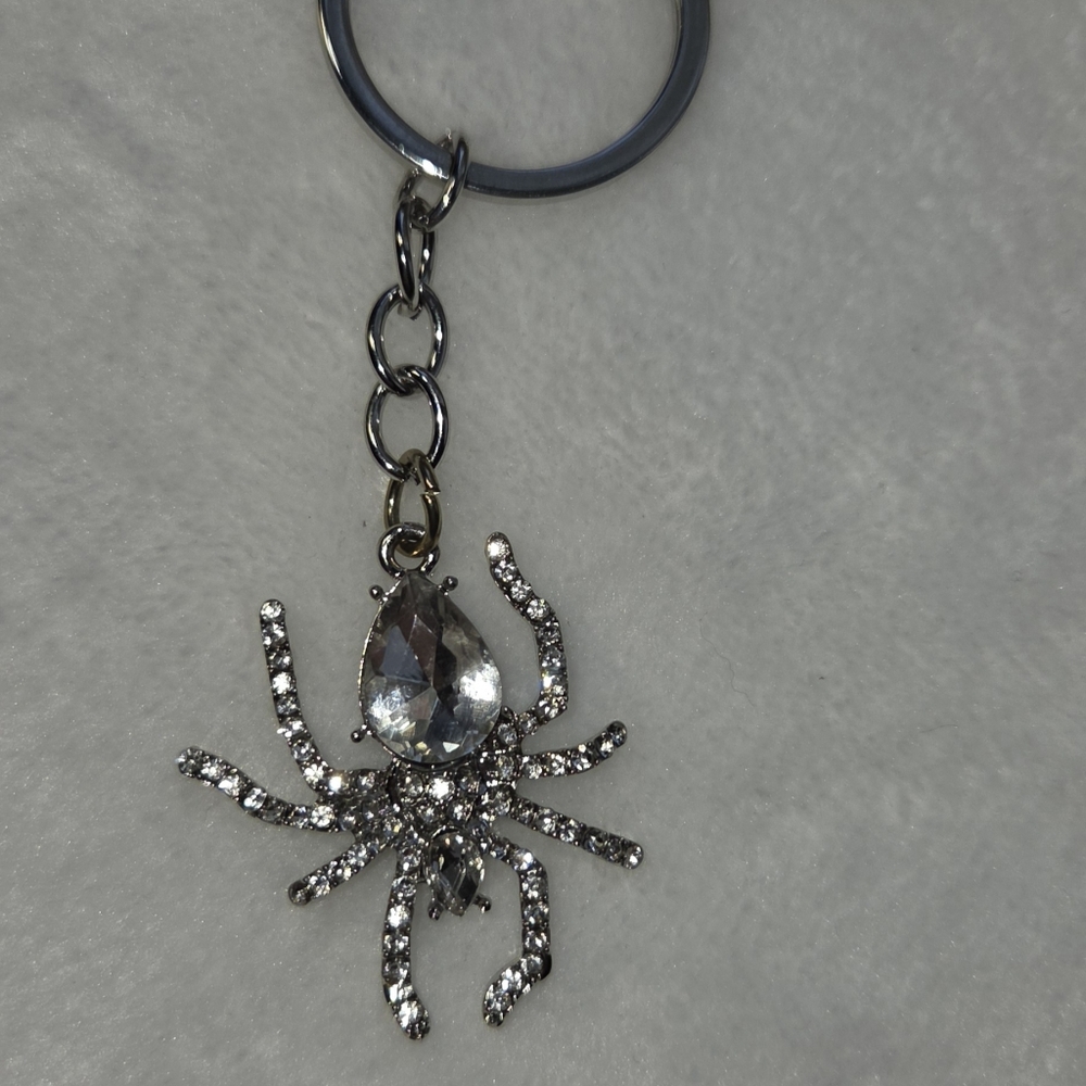 Crystal Spider Keychain/ Bag charm- Silver Rhinestone Accent New
